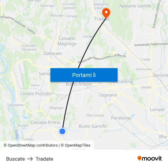 Buscate to Tradate map