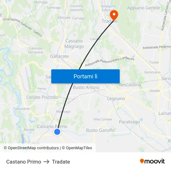 Castano Primo to Tradate map