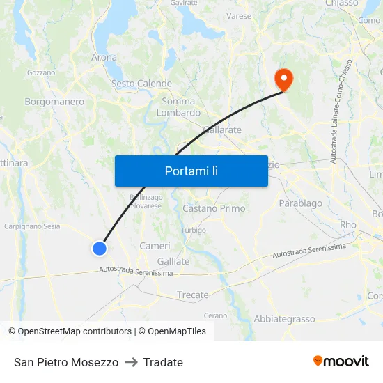 San Pietro Mosezzo to Tradate map