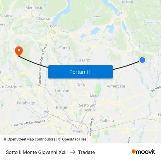 Sotto Il Monte Giovanni Xxiii to Tradate map