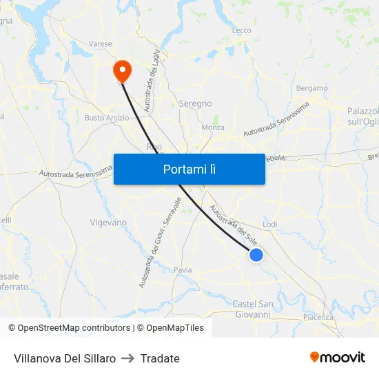 Villanova Del Sillaro to Tradate map