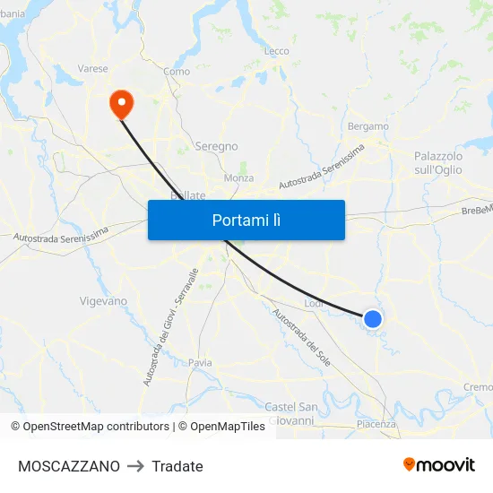 MOSCAZZANO to Tradate map