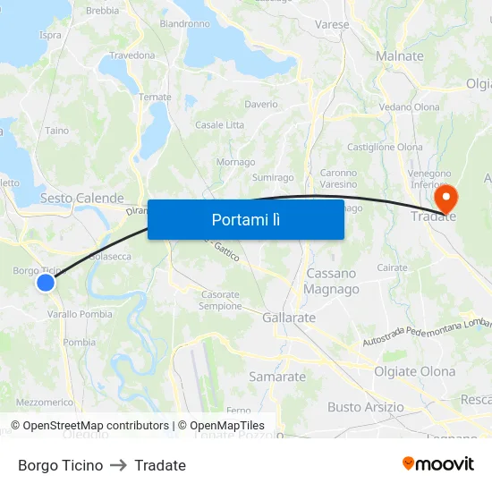 Borgo Ticino to Tradate map