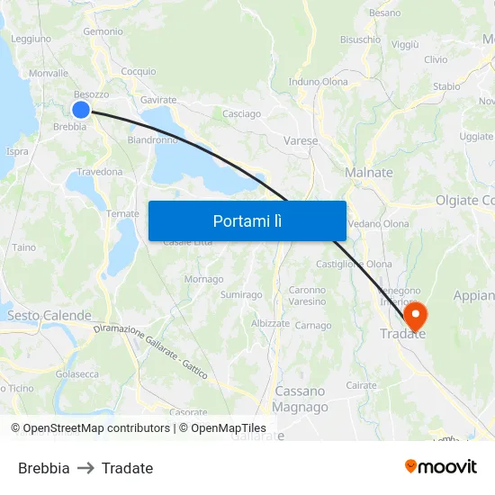 Brebbia to Tradate map