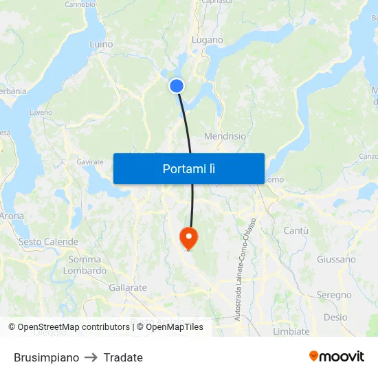 Brusimpiano to Tradate map