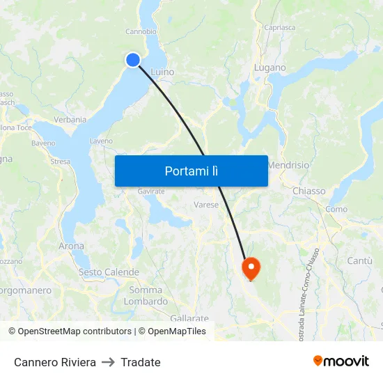 Cannero Riviera to Tradate map