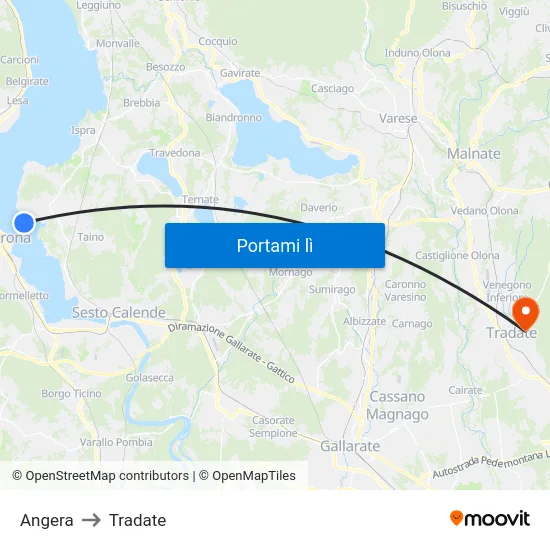 Angera to Tradate map