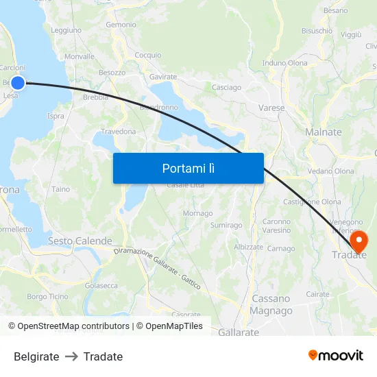 Belgirate to Tradate map
