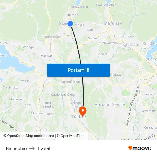 Bisuschio to Tradate map