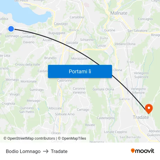 Bodio Lomnago to Tradate map