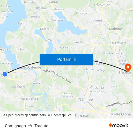Comignago to Tradate map