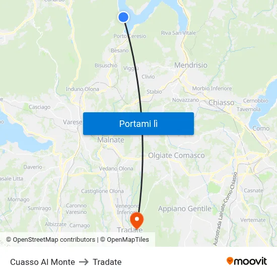 Cuasso Al Monte to Tradate map