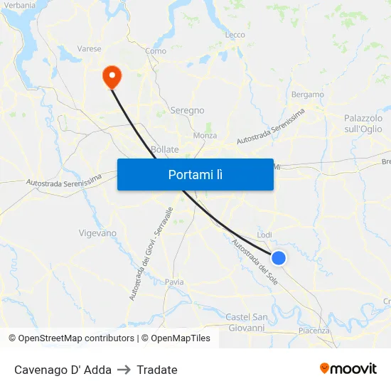 Cavenago D' Adda to Tradate map