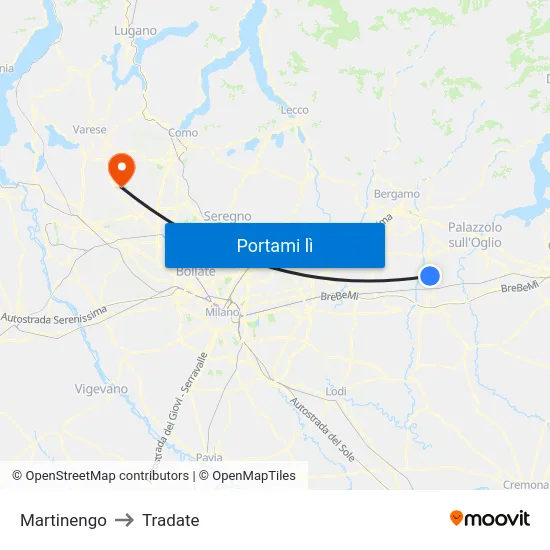 Martinengo to Tradate map