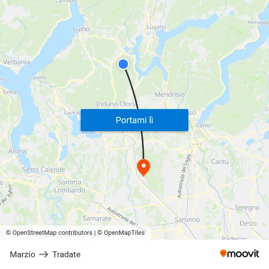 Marzio to Tradate map