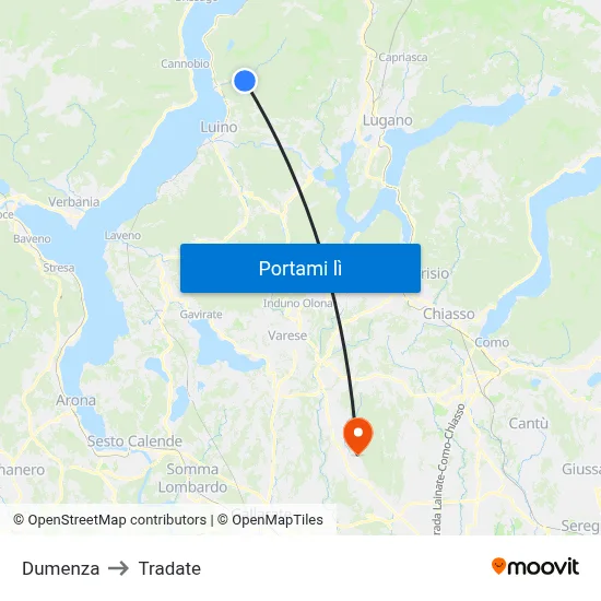 Dumenza to Tradate map