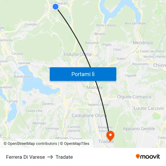 Ferrera Di Varese to Tradate map