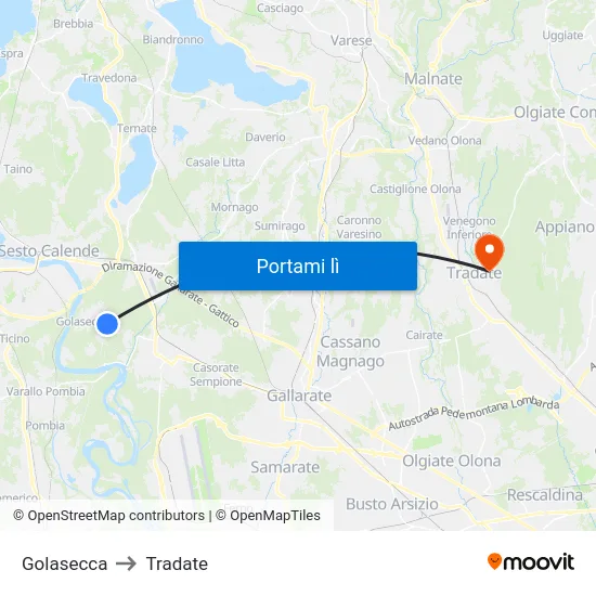 Golasecca to Tradate map