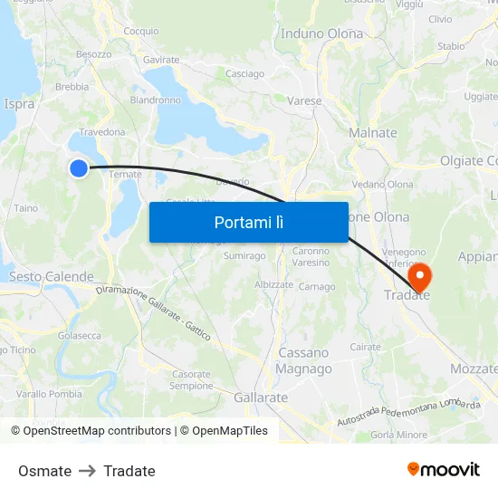 Osmate to Tradate map
