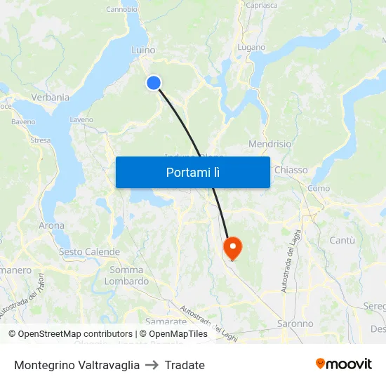 Montegrino Valtravaglia to Tradate map