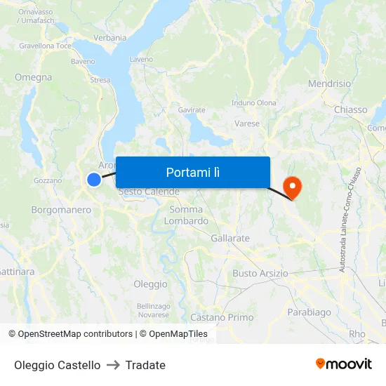 Oleggio Castello to Tradate map