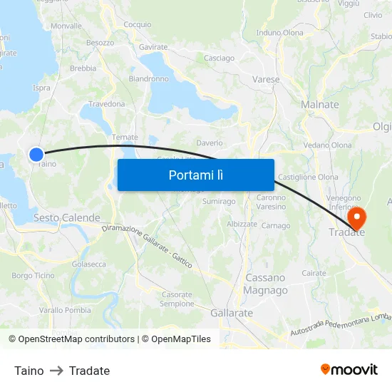 Taino to Tradate map