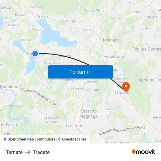 Ternate to Tradate map