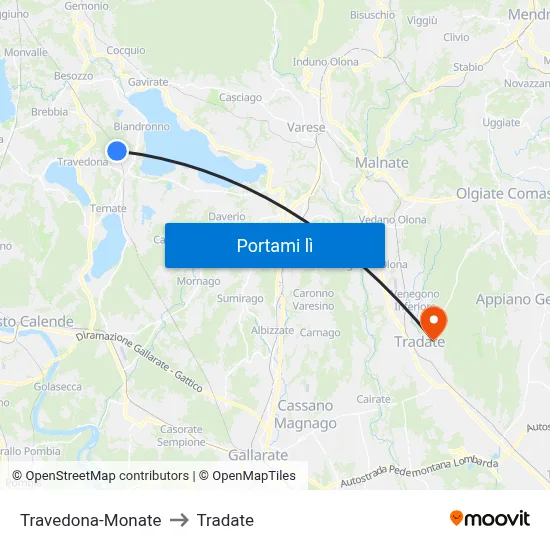 Travedona-Monate to Tradate map