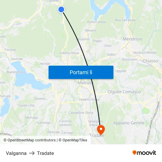 Valganna to Tradate map