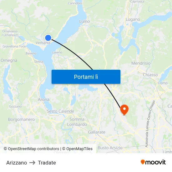 Arizzano to Tradate map