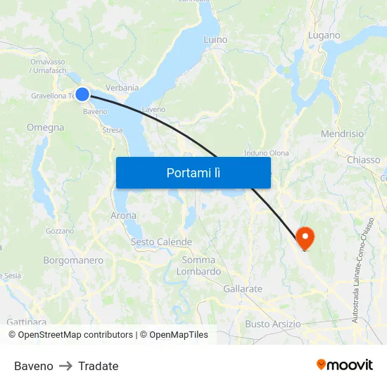 Baveno to Tradate map