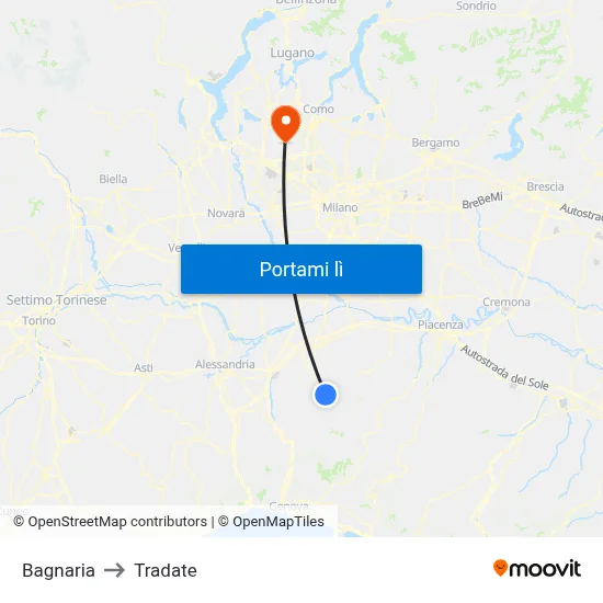 Bagnaria to Tradate map