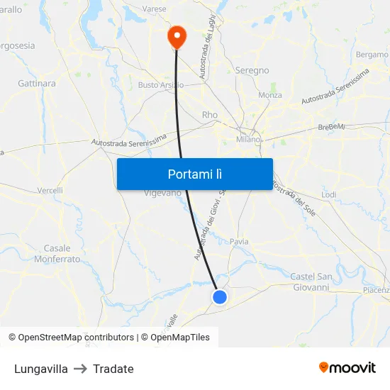 Lungavilla to Tradate map