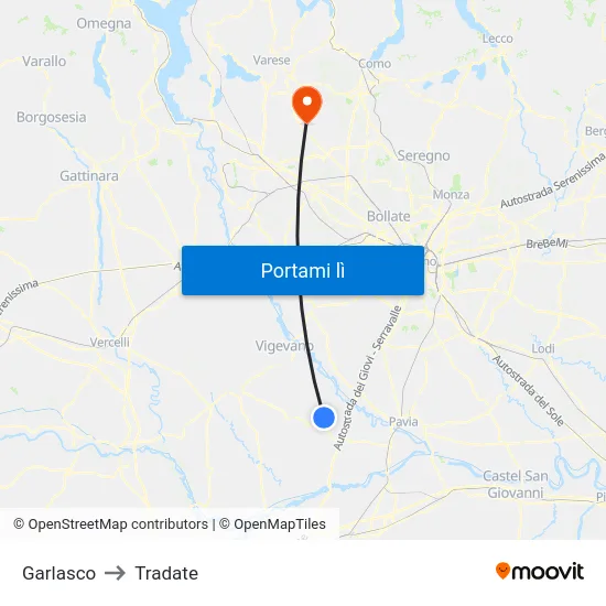 Garlasco to Tradate map