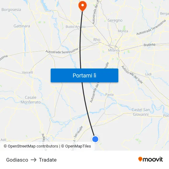 Godiasco to Tradate map