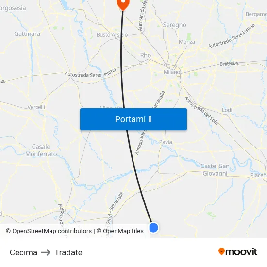 Cecima to Tradate map