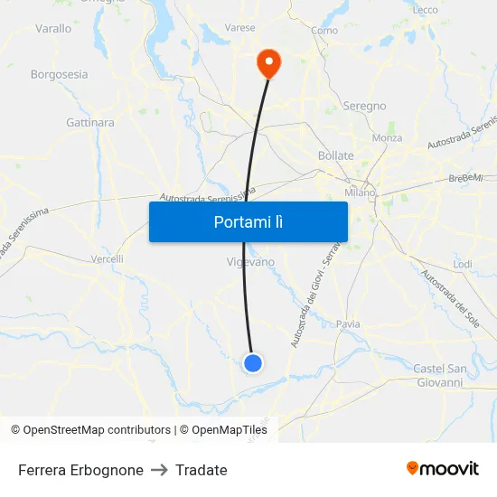 Ferrera Erbognone to Tradate map
