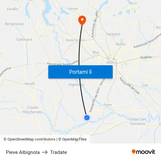 Pieve Albignola to Tradate map