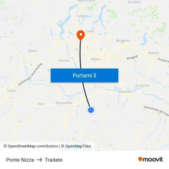 Ponte Nizza to Tradate map