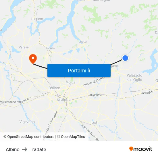 Albino to Tradate map