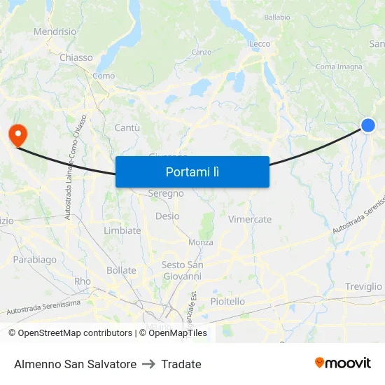 Almenno San Salvatore to Tradate map