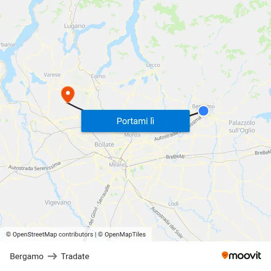 Bergamo to Tradate map
