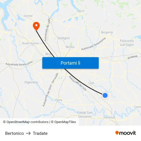 Bertonico to Tradate map