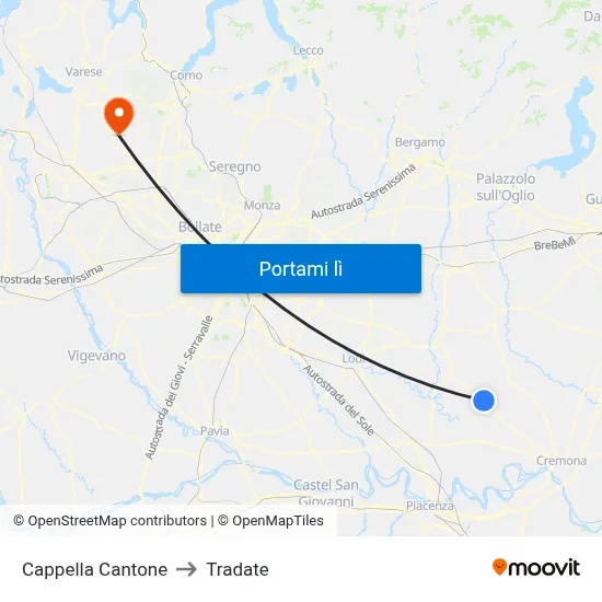 Cappella Cantone to Tradate map