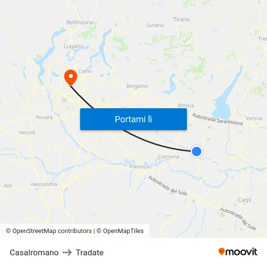Casalromano to Tradate map