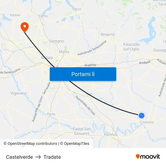 Castelverde to Tradate map
