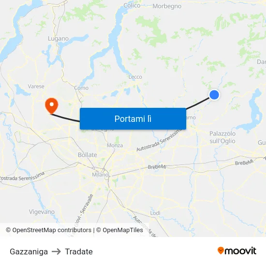 Gazzaniga to Tradate map