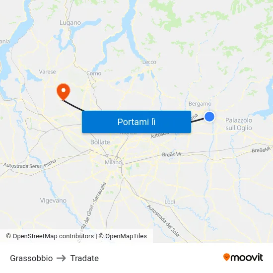 Grassobbio to Tradate map