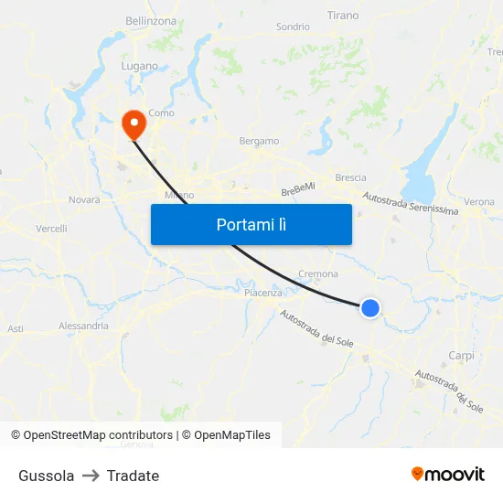 Gussola to Tradate map