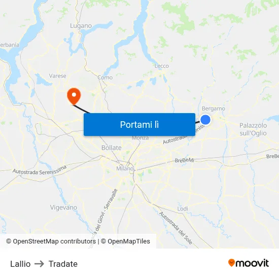 Lallio to Tradate map